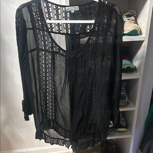 Cost Plus World Market Black Sheer 3/4 Sleeve Blouse